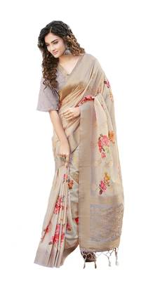 Lavender printed linen saree with blouse 1