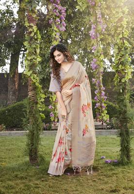Lavender printed linen saree with blouse 2