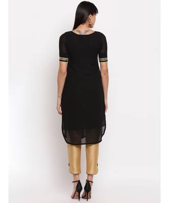 Black georgette hand embroidered kurti paired with beige silk trouser 2