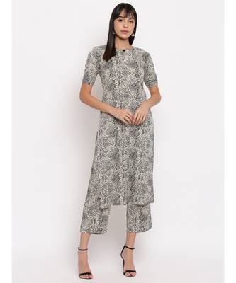 Crepe animal print kurti paired with matching trousers 1
