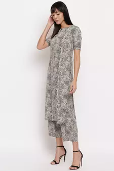 Crepe animal print kurti paired with matching trousers