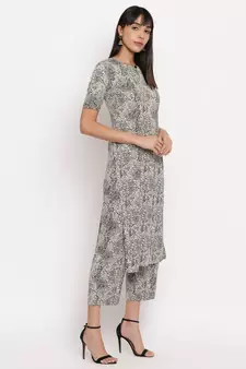Crepe animal print kurti paired with matching trousers