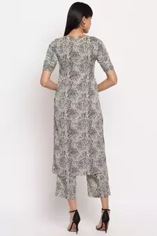 Crepe animal print kurti paired with matching trousers