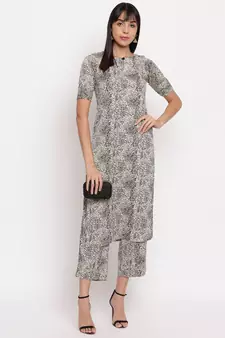 Crepe animal print kurti paired with matching trousers