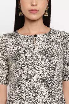 Crepe animal print kurti paired with matching trousers