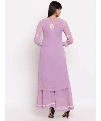 Lavender chikankari kurti paired with flared pallazo 3