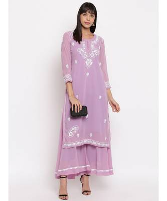 Lavender chikankari kurti paired with flared pallazo 4
