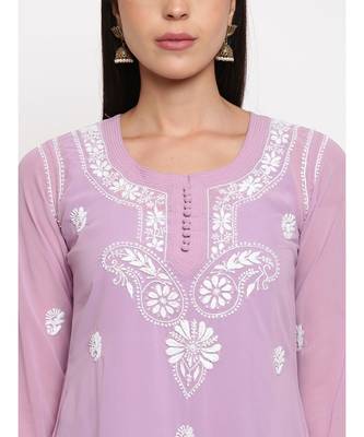Lavender chikankari kurti paired with flared pallazo 5
