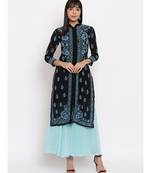 Black chikankari kurti with Blue Chikankari Thread Work