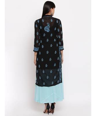 Black chikankari kurti with Blue Chikankari Thread Work 5