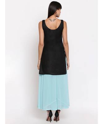 Black chikankari kurti with Blue Chikankari Thread Work 6