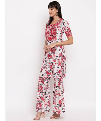 Crepe floral printed chikankari kurti paired with matching sharara 2