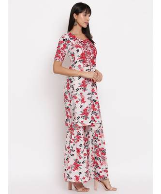 Crepe floral printed chikankari kurti paired with matching sharara 3
