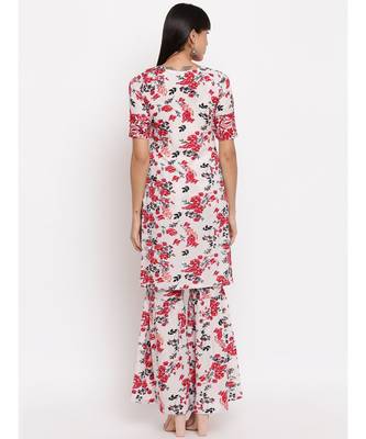 Crepe floral printed chikankari kurti paired with matching sharara 4