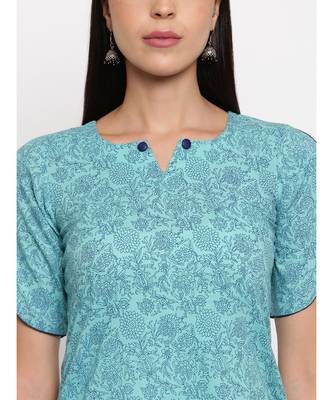 Light blue printed kurti with cut sleeves paired with matching trousers 6