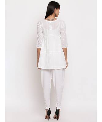 White gathered chikankari short top paired with white dhoti set 3