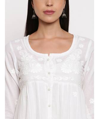 White gathered chikankari short top paired with white dhoti set 5