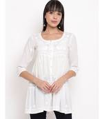 White chikankari short gather cotton top