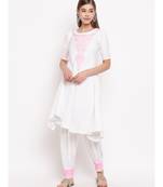 White chikankari a-line  kurti with pink thread work paired with designer salwars