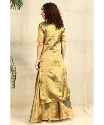 Golden Kurti and Skirt paired with Velvet Green Dupatta 3