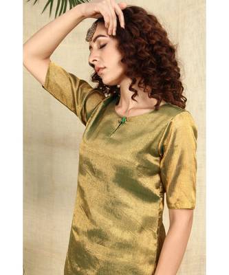 Golden Kurti and Skirt paired with Velvet Green Dupatta 4