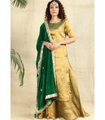 Golden Kurti and Skirt paired with Velvet Green Dupatta