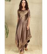 Bronze Color Chikankari Kurti with golden Resham Thread Work paired with Dhoti