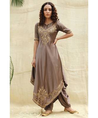 Bronze Color Chikankari Kurti with golden Resham Thread Work paired with Dhoti 4
