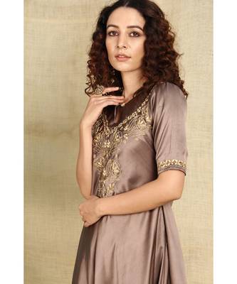 Bronze Color Chikankari Kurti with golden Resham Thread Work paired with Dhoti 6