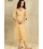 Beige Art Silk Kurti with Mukaish Work paired with Trousers