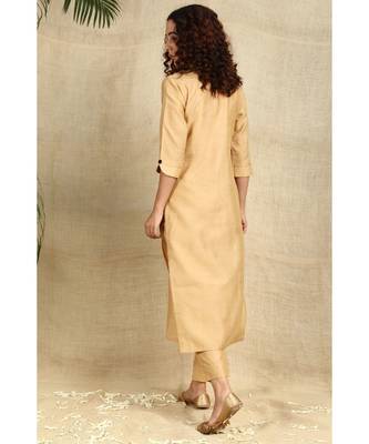 Beige Art Silk Kurti with Mukaish Work paired with Trousers 3