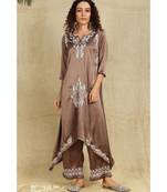 Bronze Chikankari Kurti with white Resham Thread Work paired with palazzo