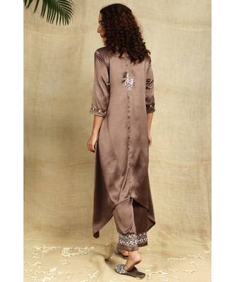 Bronze Chikankari Kurti with white Resham Thread Work paired with palazzo 3