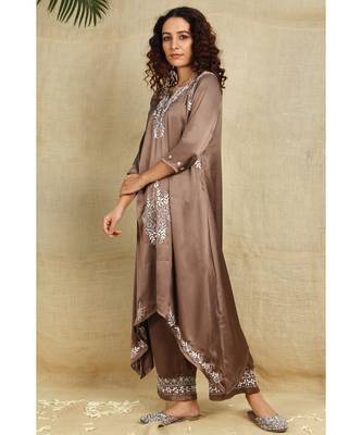 Bronze Chikankari Kurti with white Resham Thread Work paired with palazzo 4