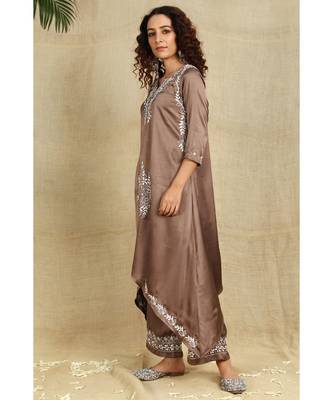 Bronze Chikankari Kurti with white Resham Thread Work paired with palazzo 5