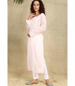 Peach chikankari georgette kurti with white thread work