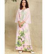 Pink georgette shrug with creap floral gown