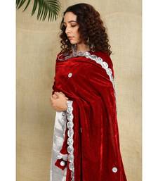 Red velvet duppatta with beautiful laces all over and pillow tassels