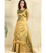 Gold cotton tissue kurti with skirt lining all over