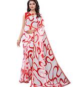 White printed chiffon saree with blouse