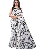 White printed chiffon saree with blouse