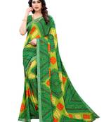Green printed georgette saree with blouse