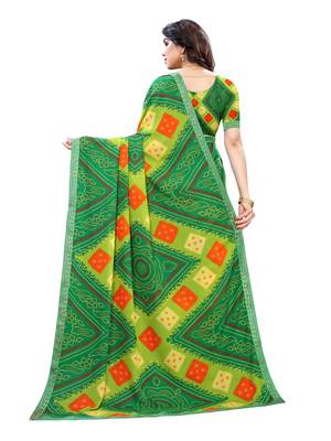 Green printed georgette saree with blouse 3