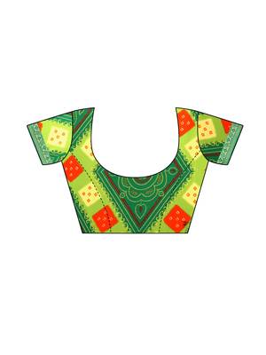 Green printed georgette saree with blouse 4
