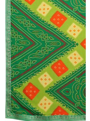Green printed georgette saree with blouse 5