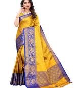Yellow woven poly silk saree with blouse