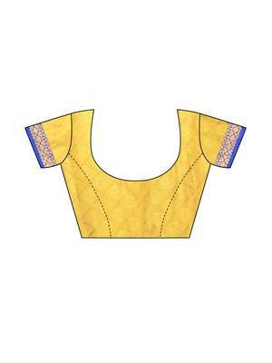 Yellow woven poly silk saree with blouse 4