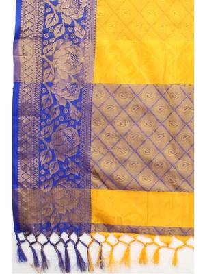 Yellow woven poly silk saree with blouse 5