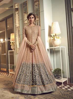 Peach embroidered net salwar 1