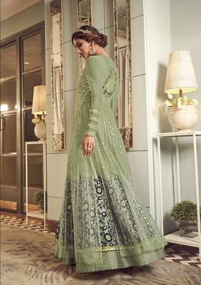 Green embroidered net salwar 2